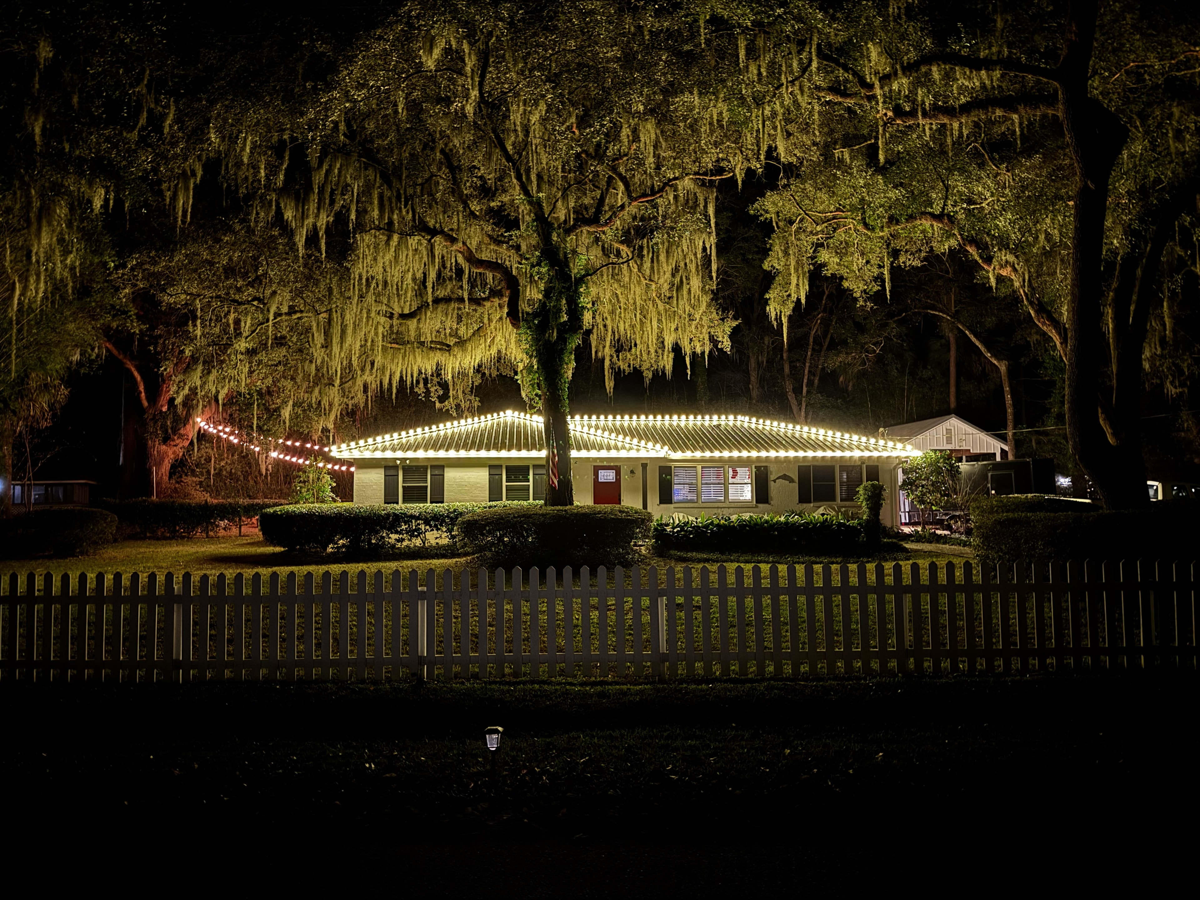 Professional holiday lighting on home exterior